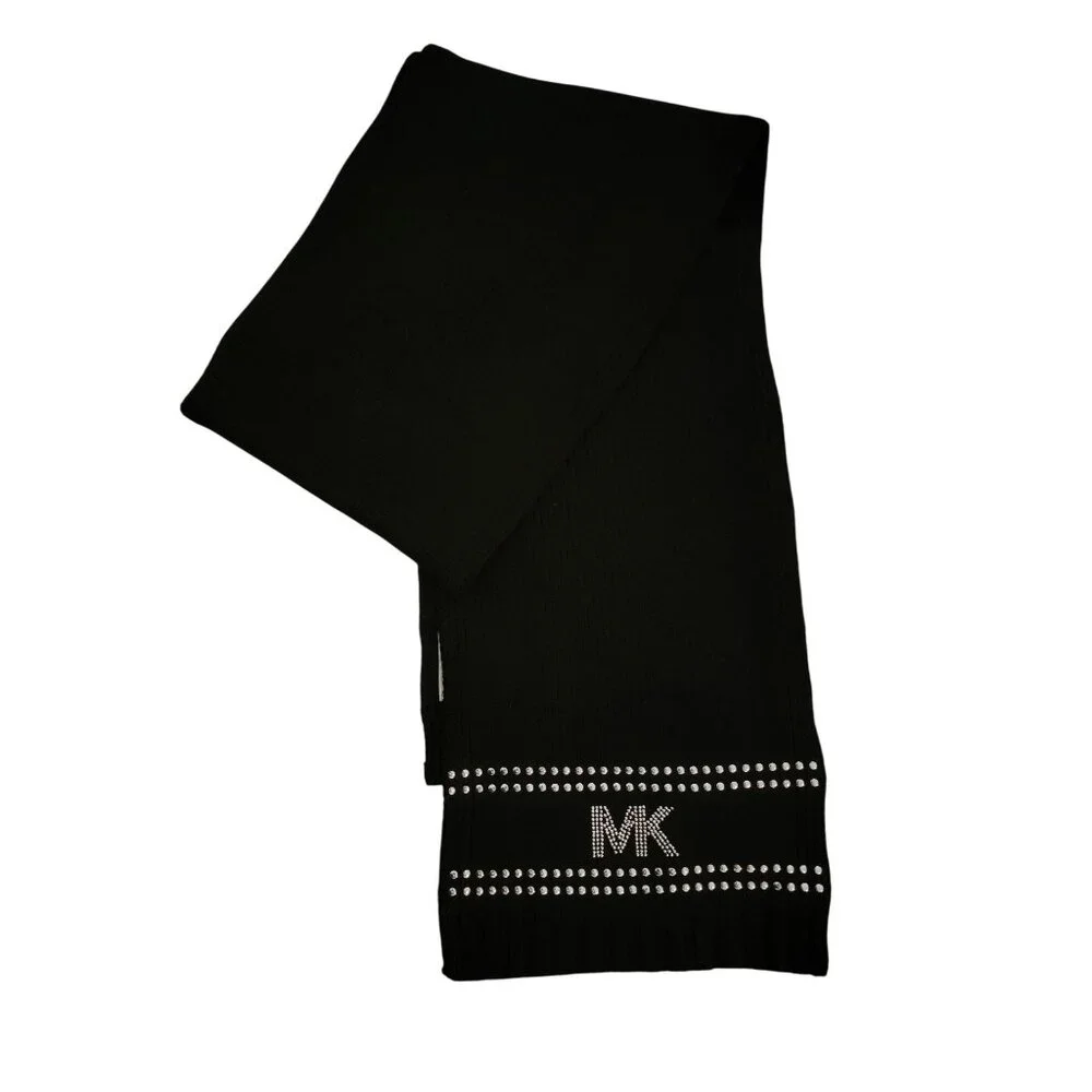 Michael Kors Black Knit Scarf With Studded Detailing - Picture 1 of 4